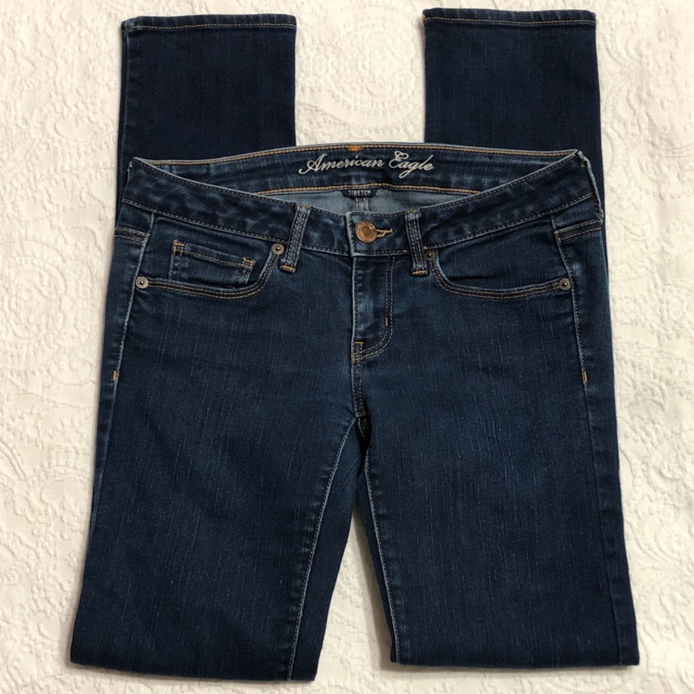 American Eagle Size 8 Blue Denim Skinny Jeans Low Rise